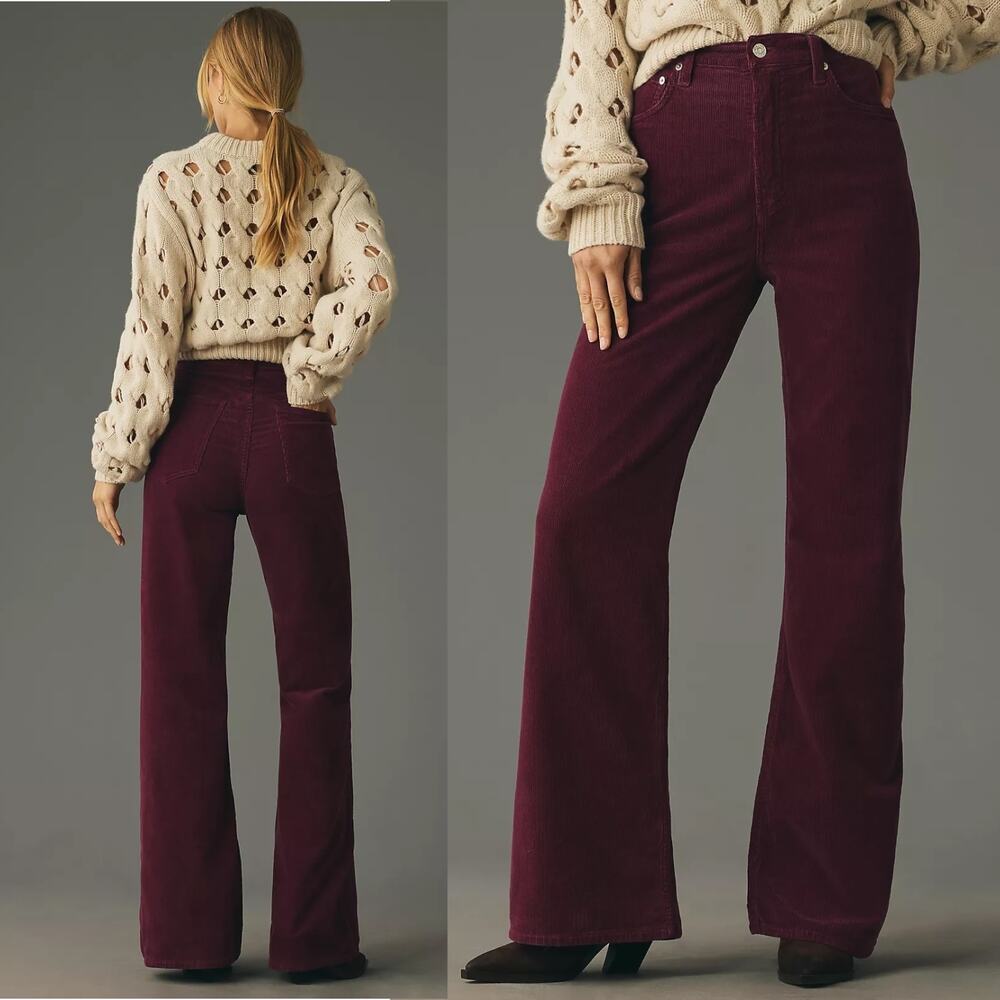 New $240 CITIZENS OF HUMANITY Paloma Corduroy Pants Wide Leg Red Baggy Hippie